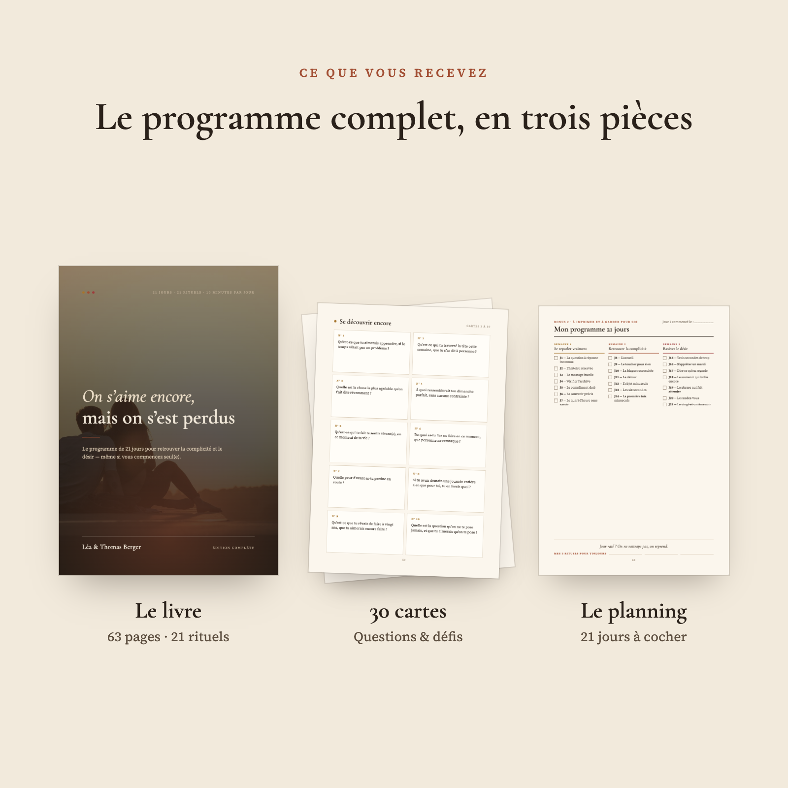 Ce que vous recevez : le livre, les 30 cartes de conversation et le planning des 21 jours