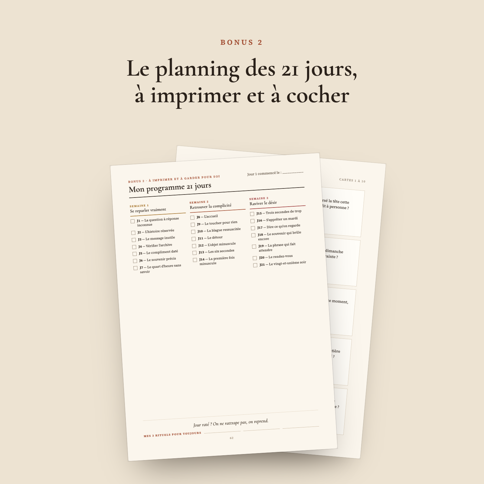 Bonus 2 : le planning des 21 jours à imprimer et à cocher